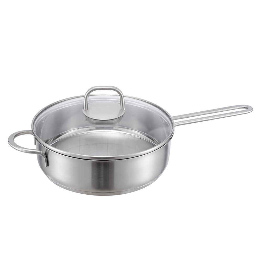 24*7cm Sivukahva ja pitkävartinen paistinpannu lasikannellisella JY-2407NP