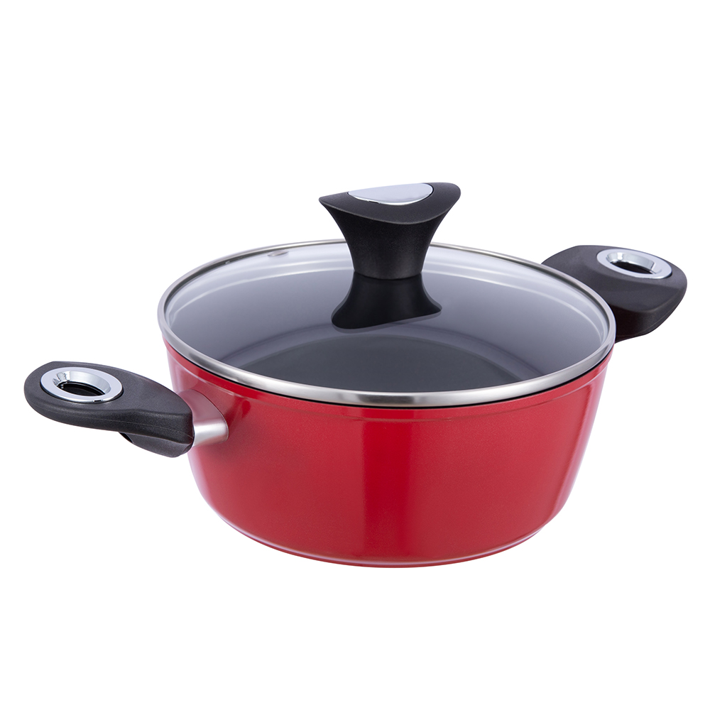 20*8,5cm musta/punainen tarttumaton alumiininen kannu lasikannellisella JY-RF29-1-2085